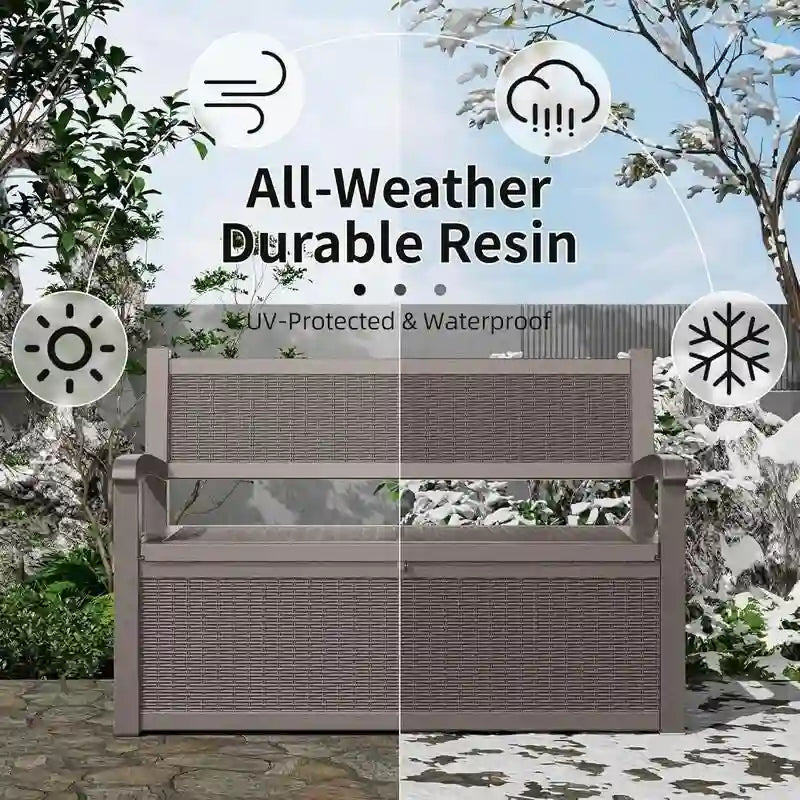 All-Weather Resin Storage Bench with Lockable Hidden Compartment - Rattan-Look Design, 500 lbs Capacity, 70-Gallon Storage – Image 4