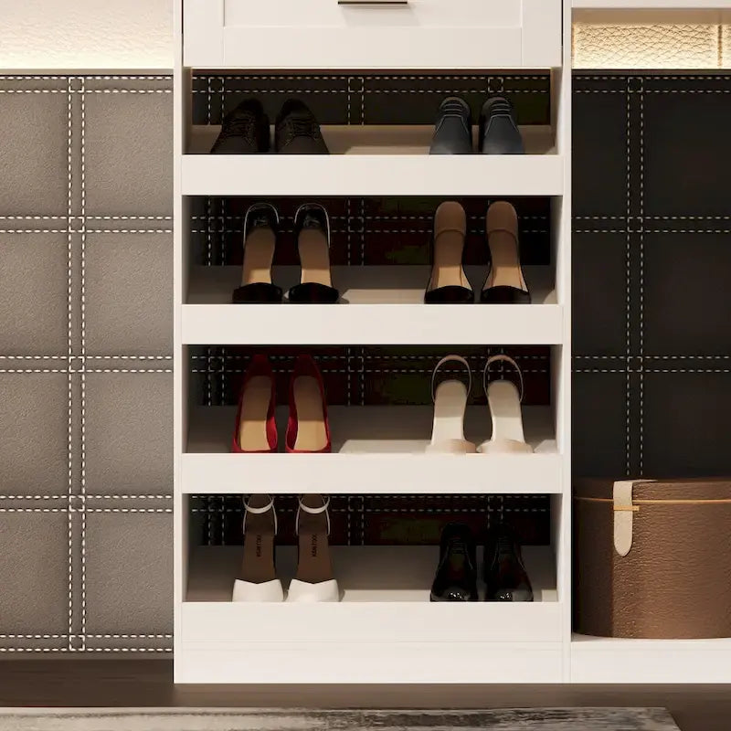 Corner Wardrobe Closet with 2 Hanging Rods, Pants Rack, and Shoe Storage Organizer Armoires – Image 5
