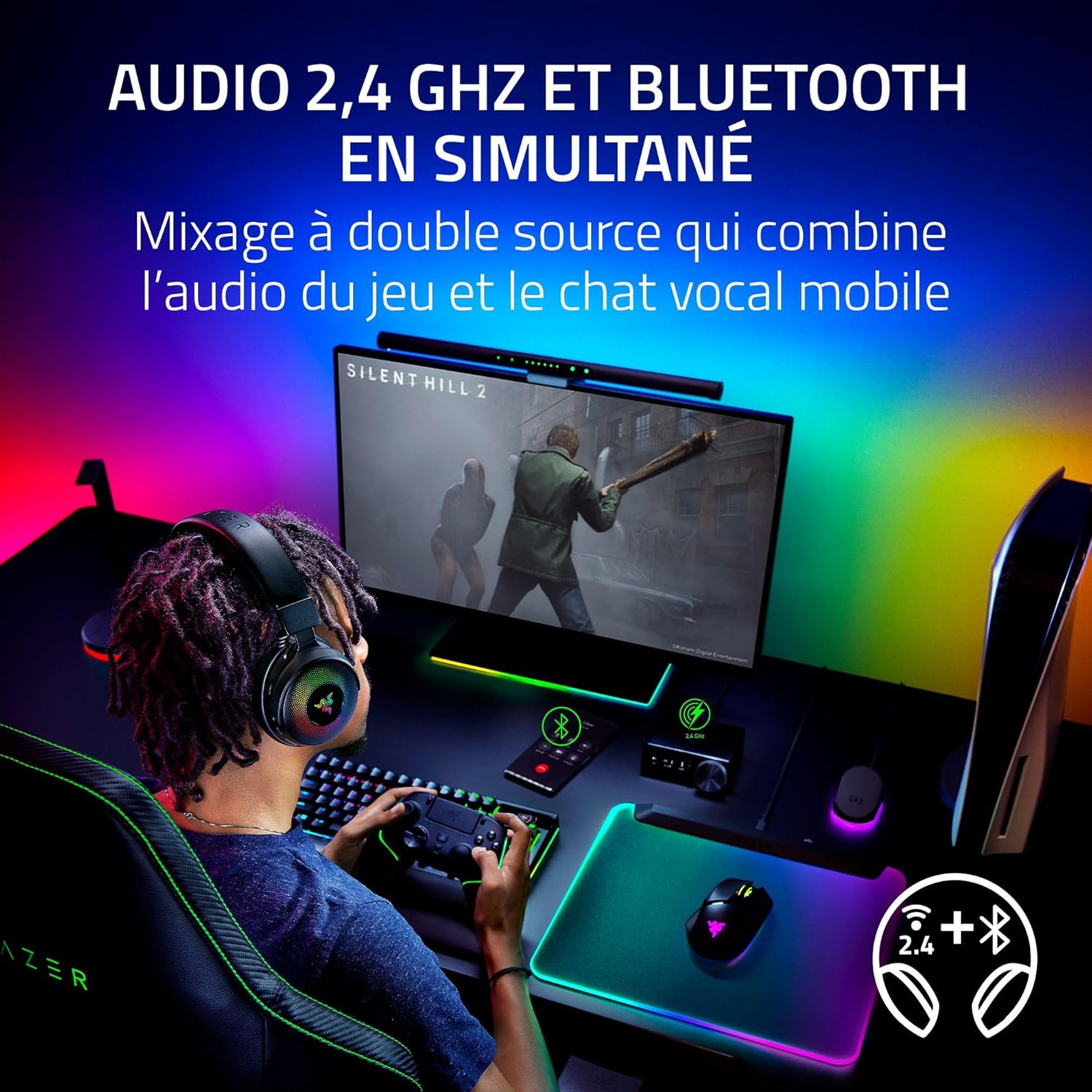 Razer Kraken V4 Pro - Casque de Jeu sans Fil avec hub de contrôle - Sensa HD haptics (hub de contrôle OLED, Triforce 40mm Drivers, HyperSpeed & Bluetooth, THX Spatial Audio, RGB) Noir – Image 13