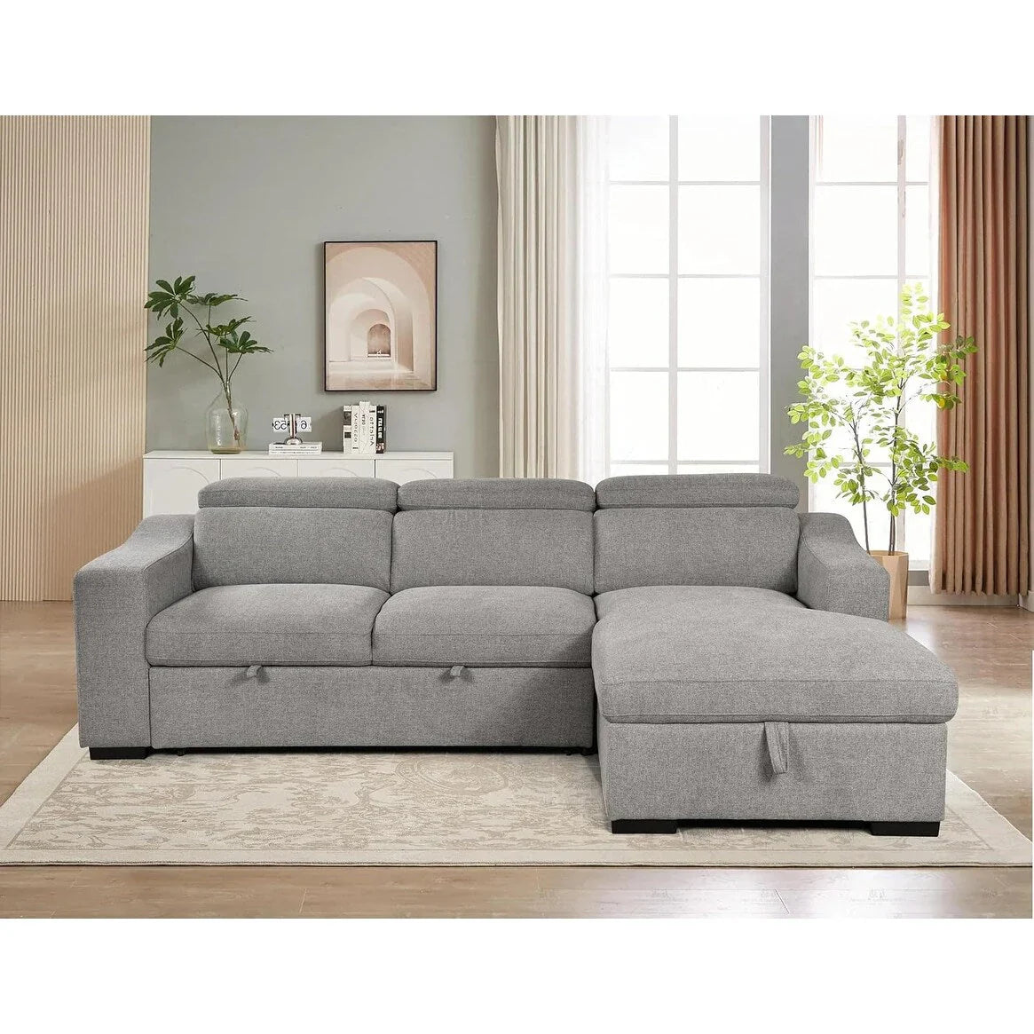 Roomfitters 103 Convertible Sectional Sofa with Storage Chaise, Adjustable Headrests, L-Shaped Sleeper Corner Sofa – Image 3