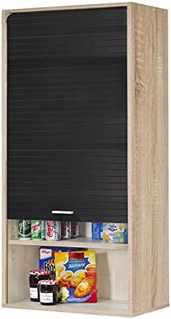 SIMMOB Meuble Haut de Cuisine Chêne Rideau Noir 4 Niches 60 x 124 x 35 cm – Image 3