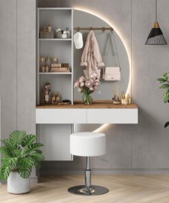 Vicco Coiffeuse Melora, Blanc/chêne, 100cm avec Miroir LED et Tabouret
