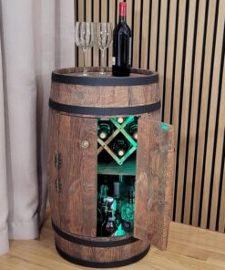 Alternative view of weeco Tonneau Bar en Bois avec Portes – Éclairage LED RGB – Casier à vin intégré – 2 étagères – Armoire Bar Rustique – Meuble Rangement Bouteilles – 80x50cm – Marron foncé