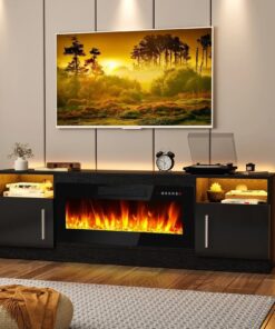 Bossin 70 Fireplace TV Stand with 36 Electric Fireplace, TV Stand for TVs Up to 80, 16 Colors LED Lights/Entertainment Center