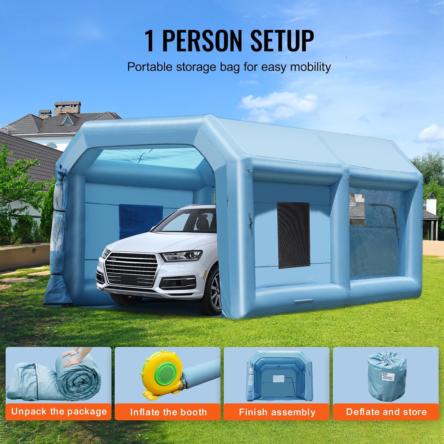 VEVOR Cabine de Peinture Gonflable 6,4x4,1x3 m, Tente Peinture Gonflable Automobile avec Souffleur Puissant de 1100 W et Système de Filtration, Station de Travail pour Pose de Peinture Atelier Garage – Image 6