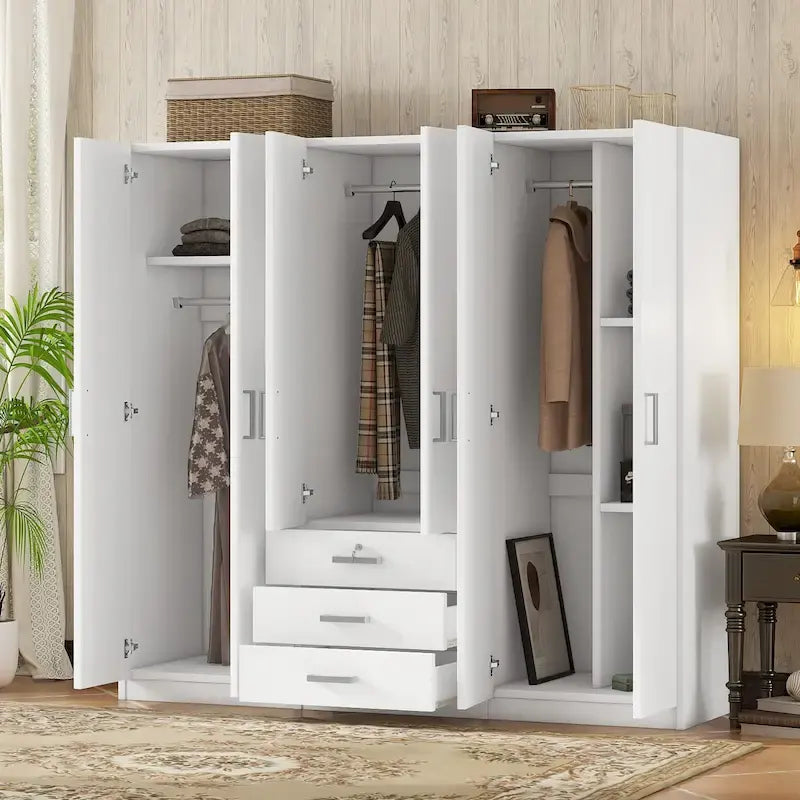 6-Doors Wooden Wardrobe Storage with 3 Big Drawers for Bedroom – Image 4