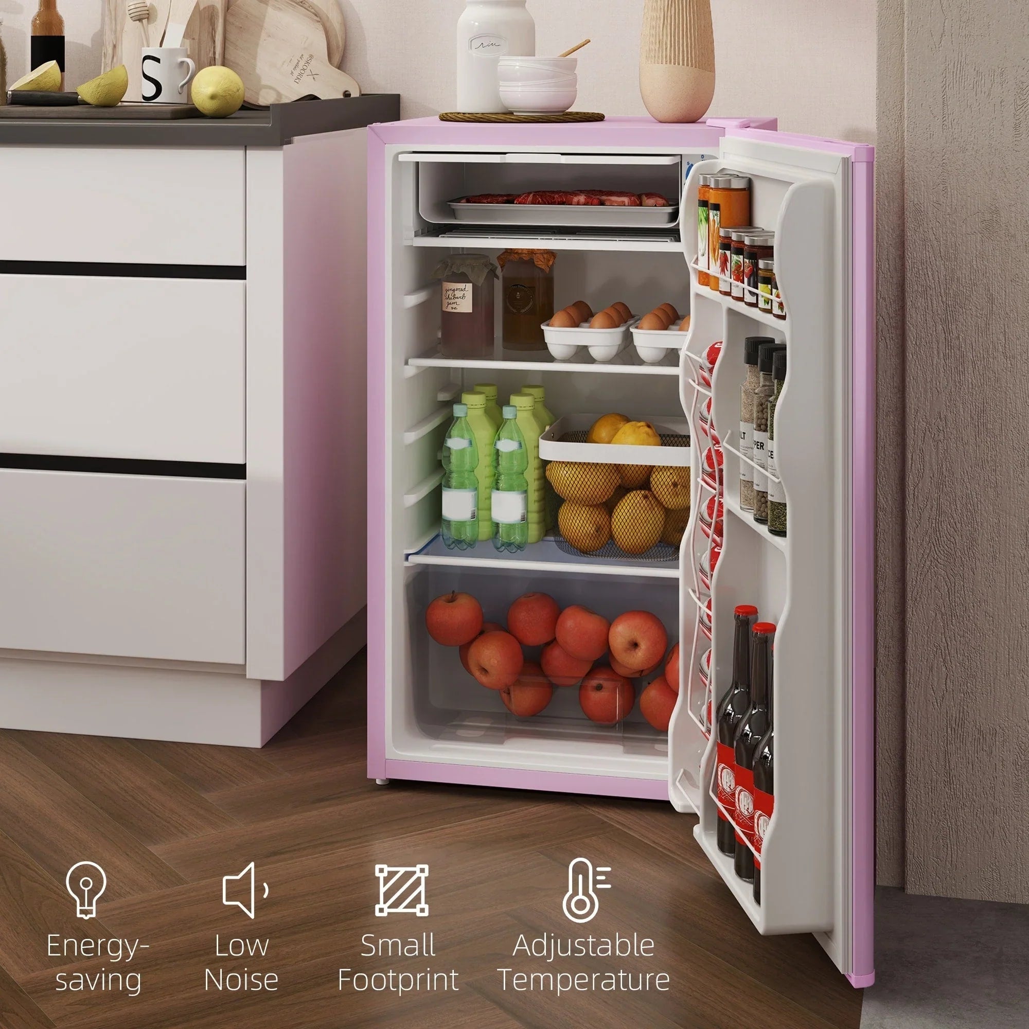 HOMCOM 3.2 Cu.Ft Mini Fridge with Freezer, Single Door Compact Refrigerator with Adjustable Thermostat for Bedroom – Image 21