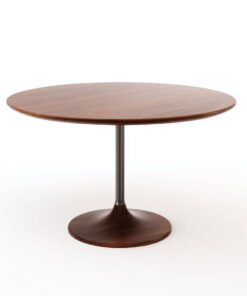 Table à manger ronde en bois noyer et métal - 120x120x75 cm - brun foncé - style contemporain