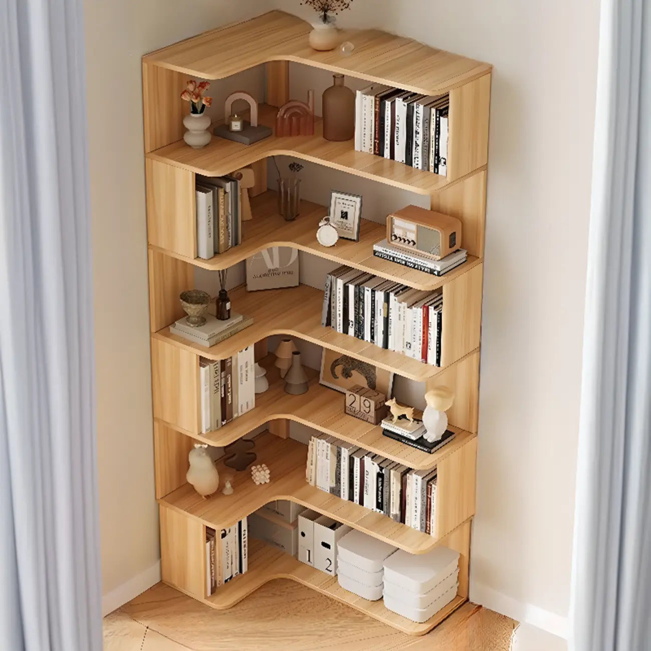 Manufactured Wood Corner Bookshelf with 6 Shelves – Image 10