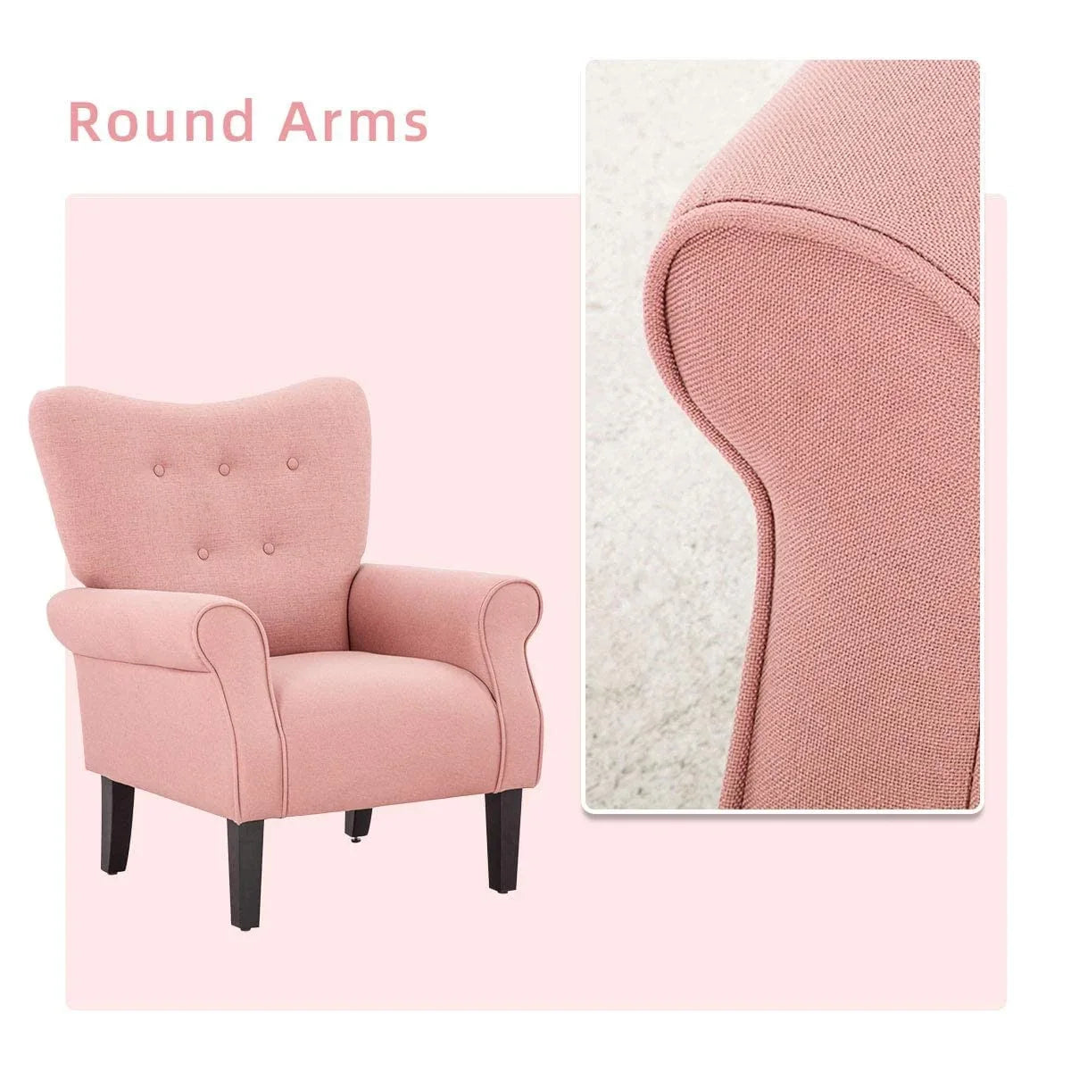 Erommy Modern Accent Chair, High Back Armchair, Upholstered Fabric Button Single Sofa with Wooden Legs for Living Room – Image 63