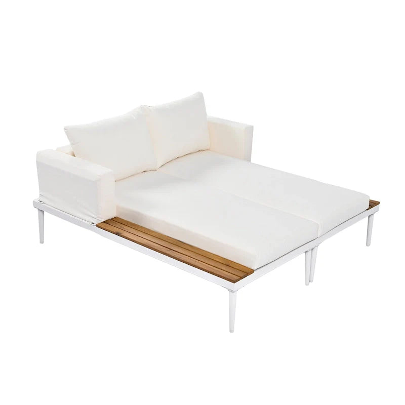Outdoor Daybed Patio Metal Sun Lounger, 2 in 1 Padded Chaise Lounges, Garden Outdoor Chaise Lounges, Poolside Sunlounger – Image 31