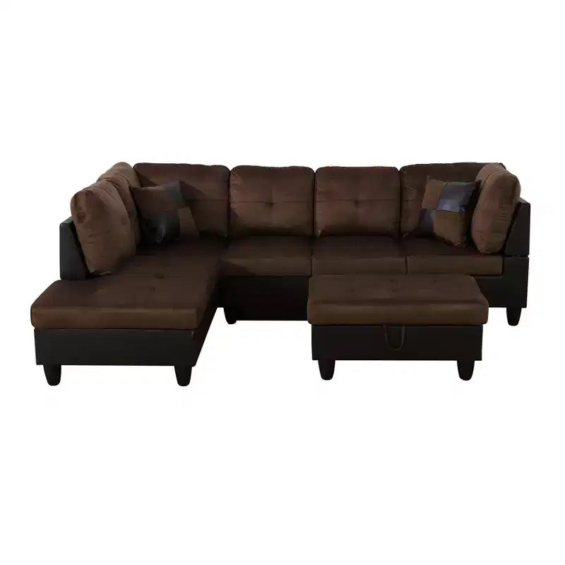 L-Shaped Living Room Sofa with Double Spring Layer, Soft and Breathable 3-Piece Short Plush Sofa Set – Image 5