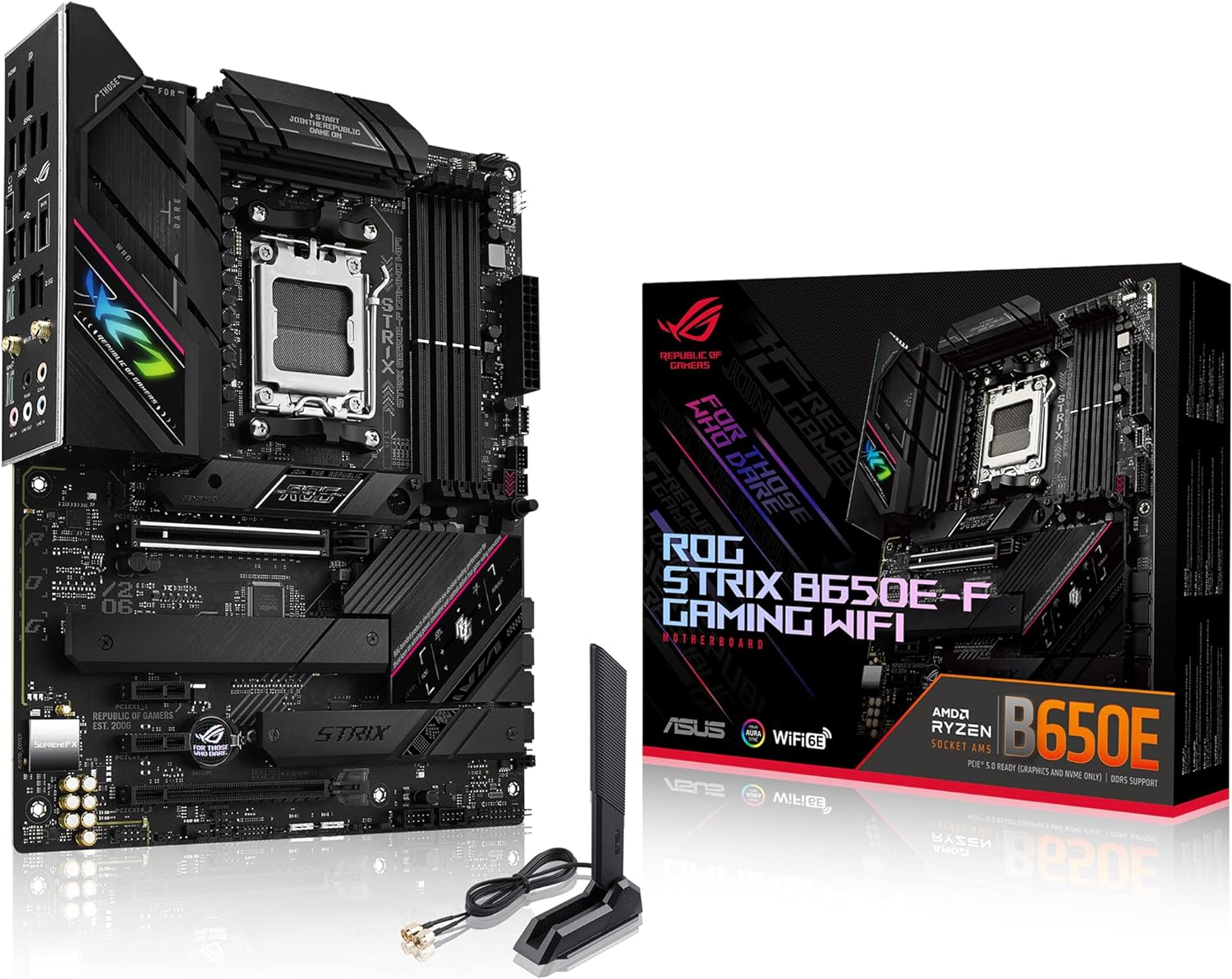 ROG STRIX B650E-F Gaming Wifi - Carte mère AMD Ryzen AM5 ATX (12 plus 2 phases d'alimentation, DDR5, 3 x M.2, PCIe 5.0, WiFi 6E, 2.5G LAN, USB 3.2 Gen 2x2 Type-C port, Aura Sync RGB)