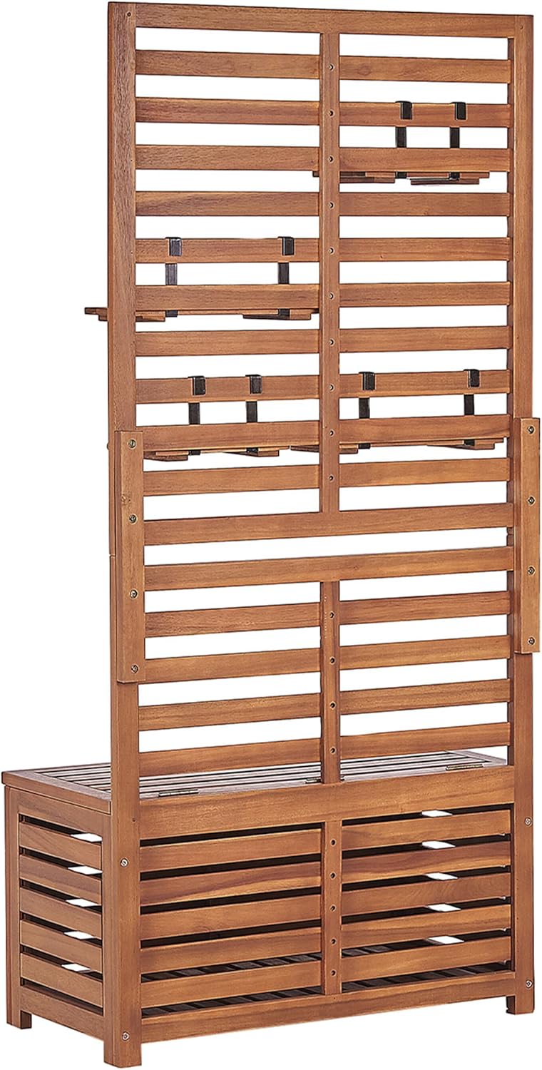 Beliani Banc de Rangement Extérieur avec Étagères Murales en Bois d'Acacia 80 cm Matino – Image 7