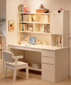 Bureau d'ordinateur Portable avec étagère，Grand Bureau d'écriture pour Bureau à Domicile Poste de Travail Avec Armoire Table D'étude Moderne avec étagère De Rangement po(Size:120x45x165cm,Color:Blanc)