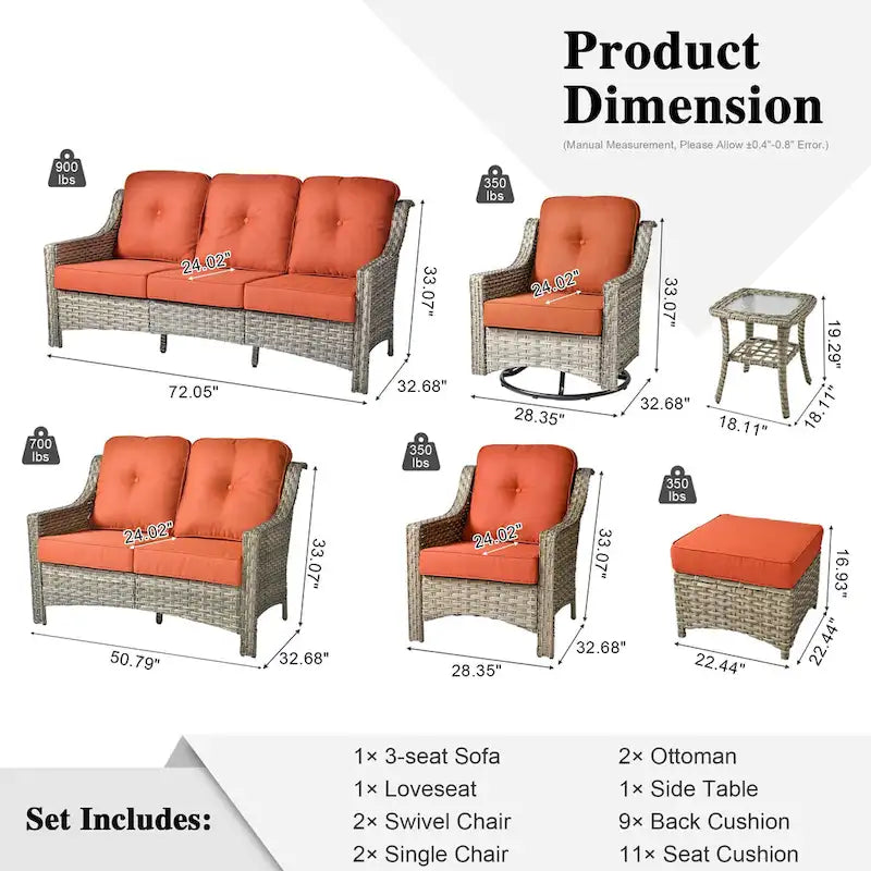 XIZZI 9-piece Outdoor Patio Furniture Conversation Set with Swivel Chair – Image 25