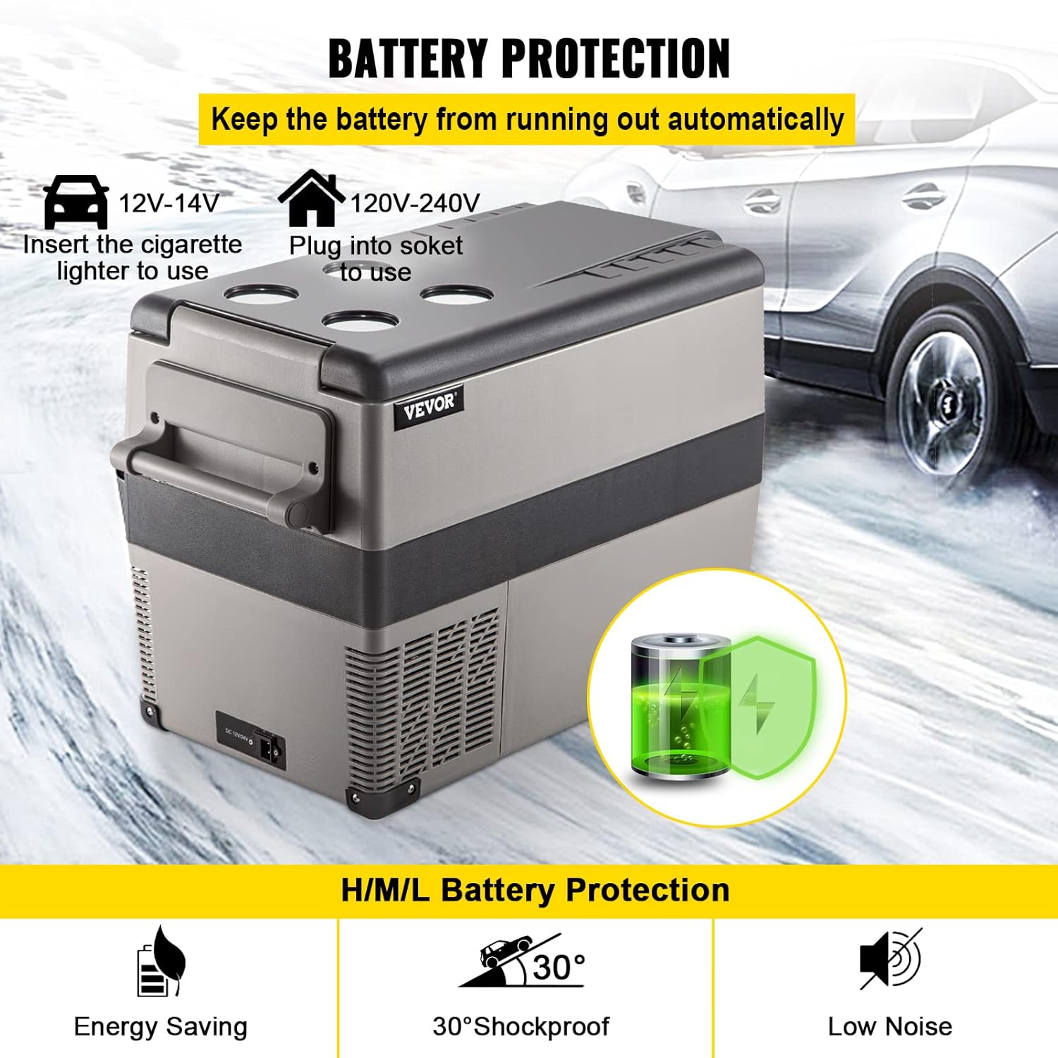 VEVOR Réfrigérateur Portable à Compression 45 L,Réfrigérateur de Voiture 693 x 345 x 456 mm,Mini Frigo Glacière Électrique 60W Réfrigération Rapide Conduite Sécurisée pour Maison/Voiture/Camping – Image 6