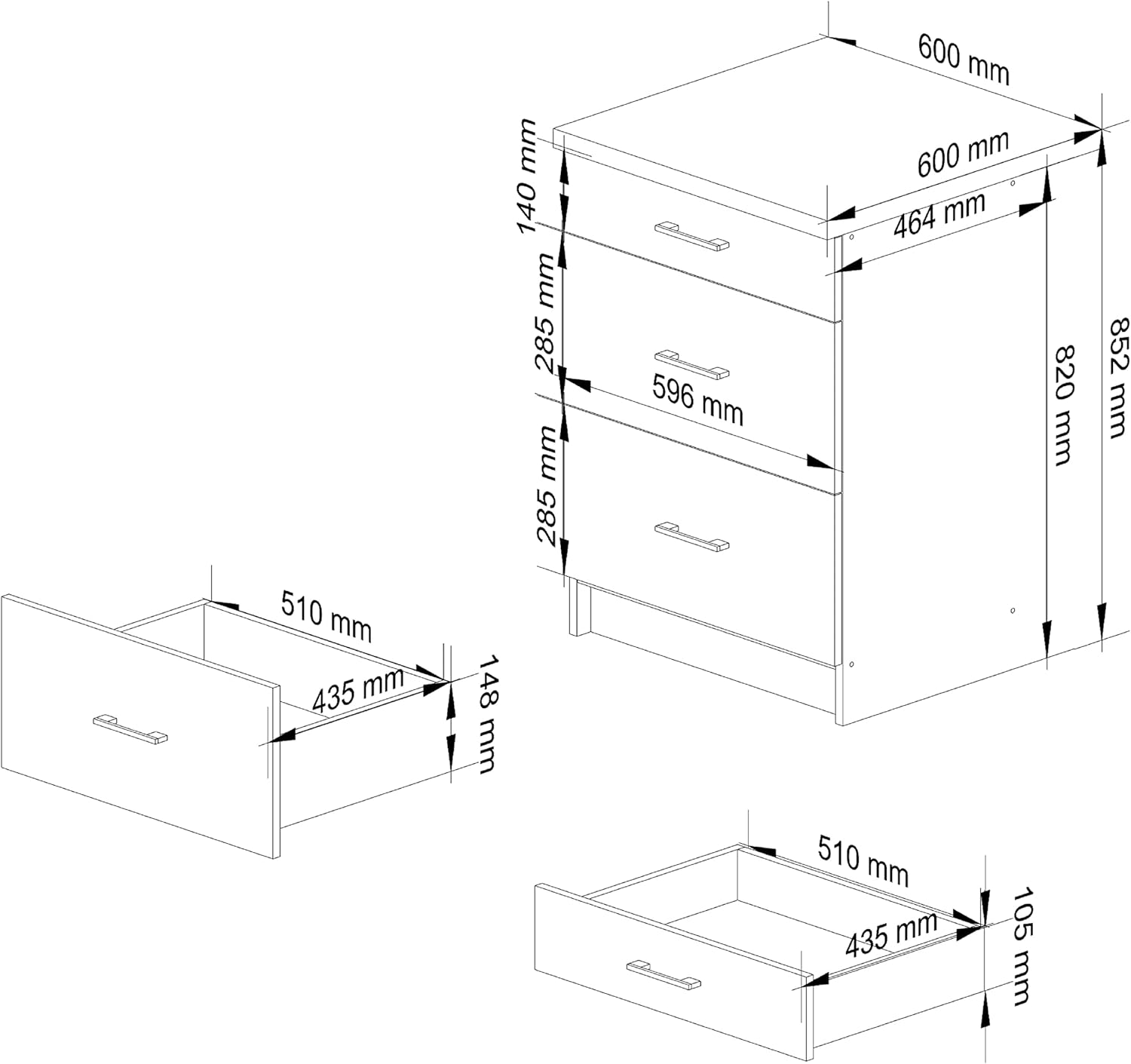AKORD Armoire de Cuisine avec Plan de Travail - Oliwia S60 Meuble Bas avec 3 Tiroirs Armoire de Cuisine Basse de 60 cm de Large 46x60x85 cm Blanc Blanc Brillant – Image 3