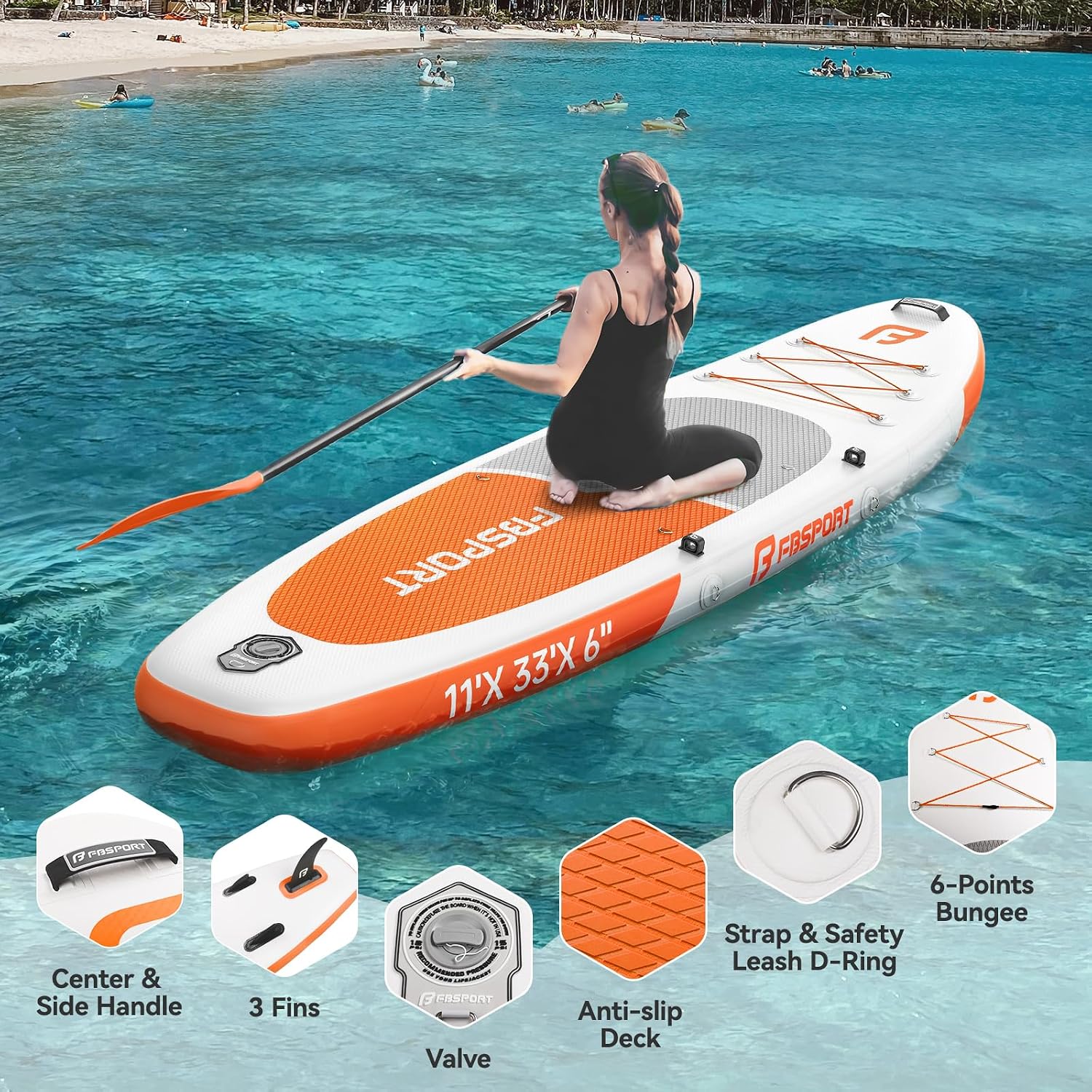 FBSPORT Paddle Gonflable Adulte 335 cm, Planches de Stand Up Paddle, 160kg de Capacité de Charge avec Pont Anti-dérapant, Set Complet avec Pagaie, Pompe, Sup Board pour Yoga, Surf en Voyage – Image 4