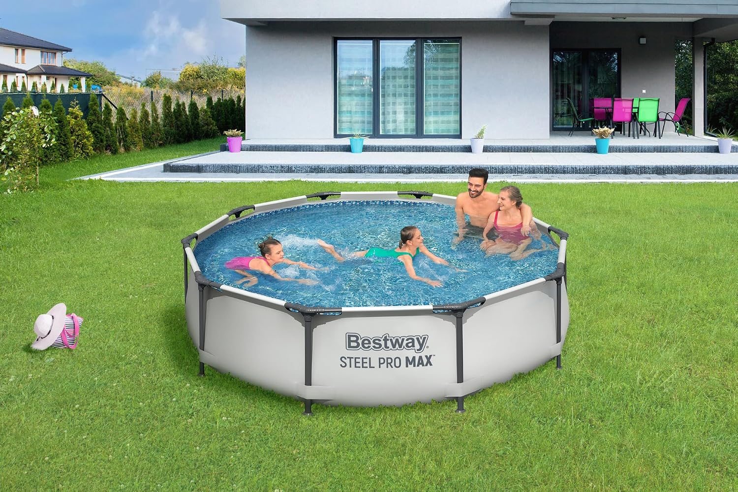Bestway Steel Pro Max Frame Kit Piscine avec Pompe à Filtre Ø 305 x 76 cm, Gris Clair, Rond – Image 4