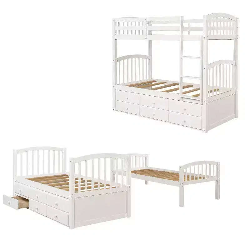 Twin Bunk Bed with Ladder, Safety Rail, Twin Trundle Bed with 3 Drawers for Teens Bedroom, Guest Room Furniture – Image 17