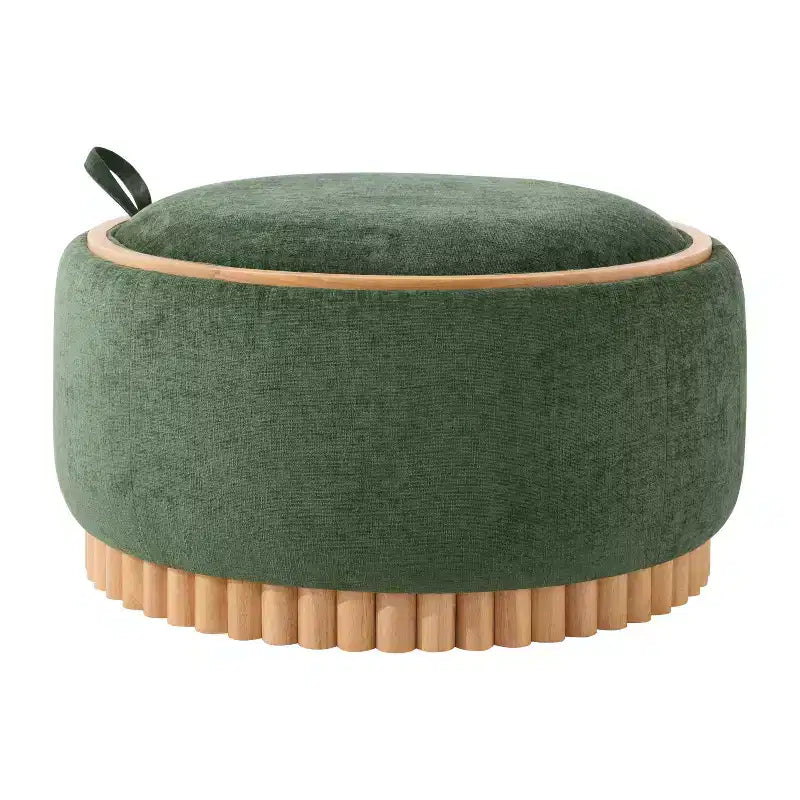 Polibi Round Storage Ottoman with Solid Wood Cylinder Base & Reversible Lid – Image 14