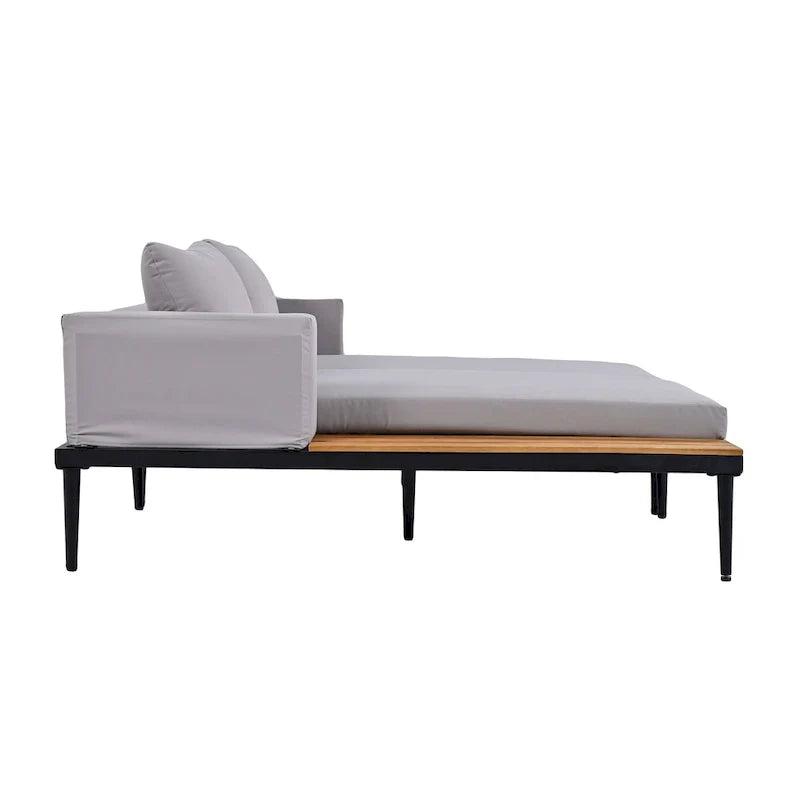 Outdoor Daybed Patio Metal Sun Lounger, 2 in 1 Padded Chaise Lounges, Garden Outdoor Chaise Lounges, Poolside Sunlounger – Image 28