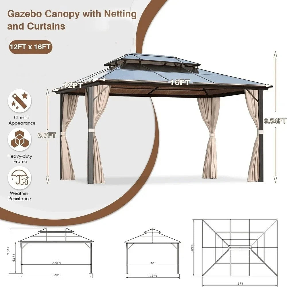 EROMMY Hardtop Gazebo,Outdoor Pergola with Double Roof & Netting & Curtains,Heavy Duty Canopy for Patio, Backyard, Pool party – Image 113