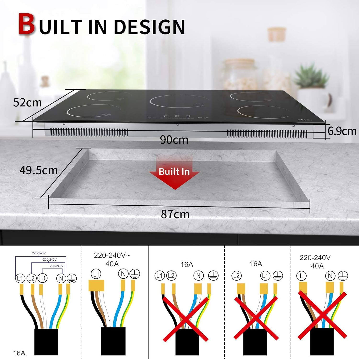 Plaque à Induction, Plaque de Cuisson à Induction Electrique - 8600W, Autarkic, 5 Foyers, 90cm, Encastrable, Intégré, Tactile, Minuteur, Verre-céramique - 5 Zone New – Image 6