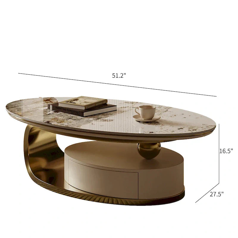 51 Modern Pandora Oval Coffee Table with Glossy Sintered stone top, Luxury Coffee Table, Stainless Steel Legs for Livingroom – Image 21