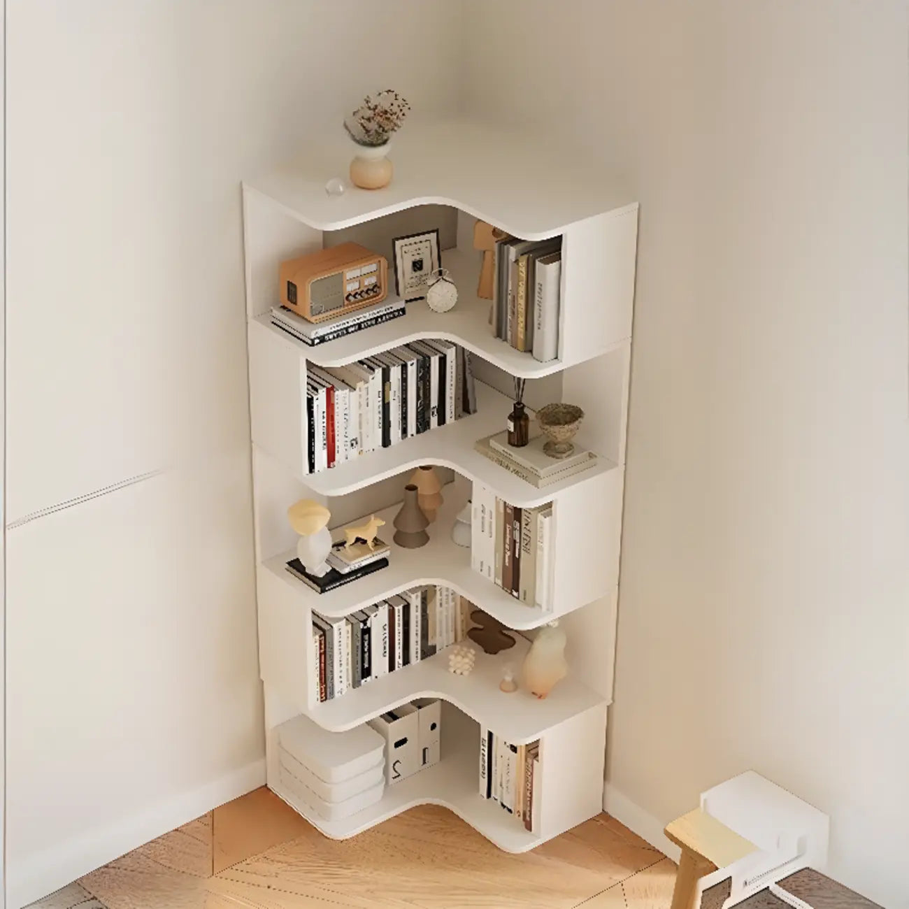 Manufactured Wood Corner Bookshelf with 6 Shelves – Image 2
