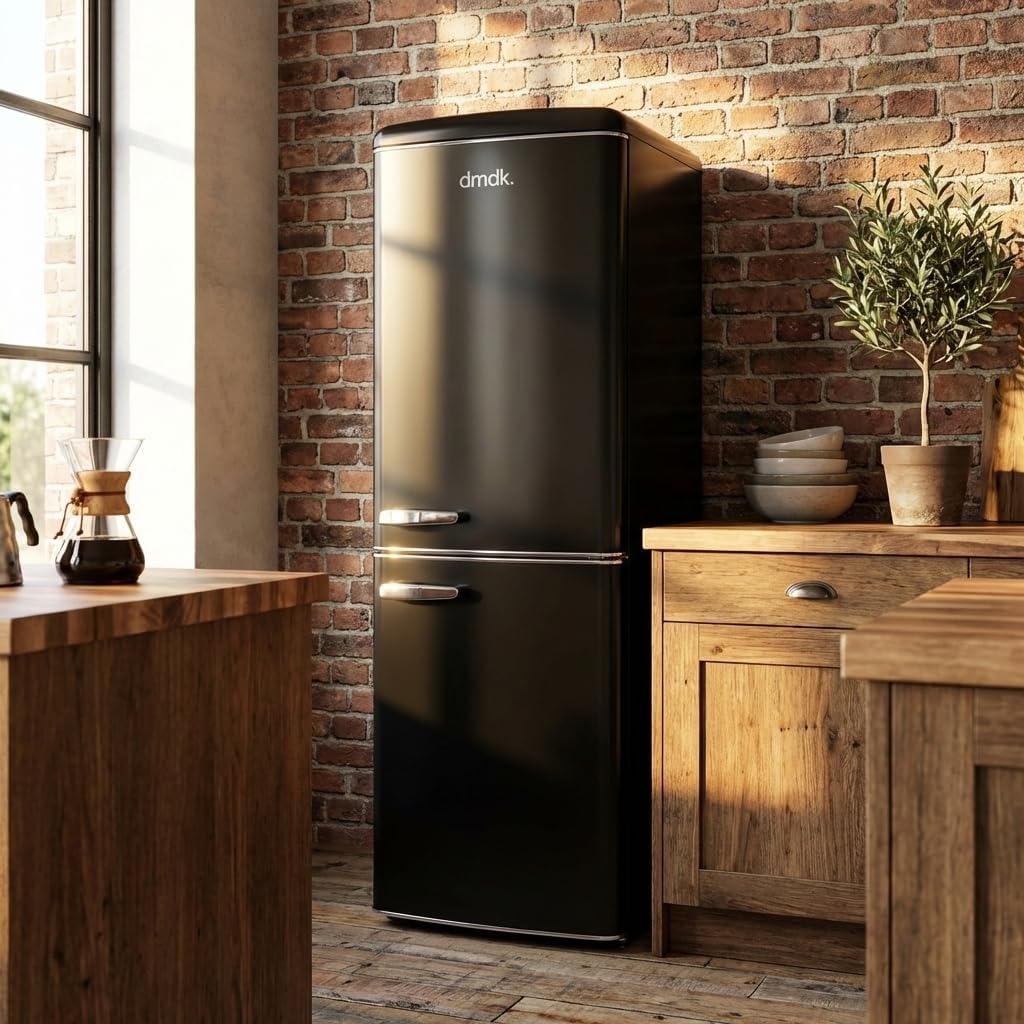 DMDK DKB3 Réfrigérateur-Congélateur Combiné Rétro, Noir Mat, 181 cm, No Frost, 244 l, Pose Libre, 55 x 57,50 cm – Image 2