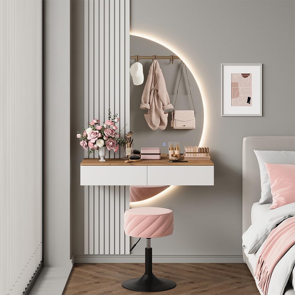 Vicco Coiffeuse Melina, Blanc/chêne, 100cm avec Miroir LED – Image 2