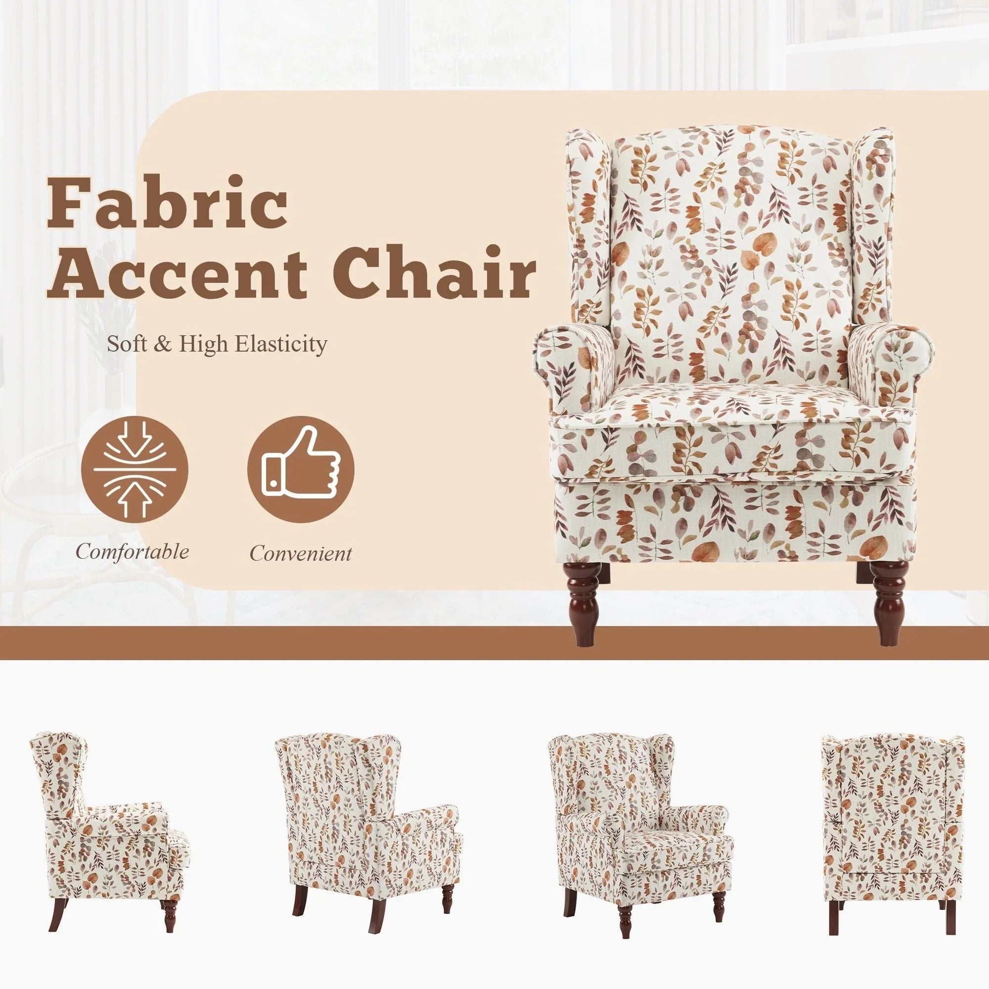 Erommy Modern Accent Chair, High Back Armchair, Upholstered Fabric Button Single Sofa with Wooden Legs for Living Room – Image 94