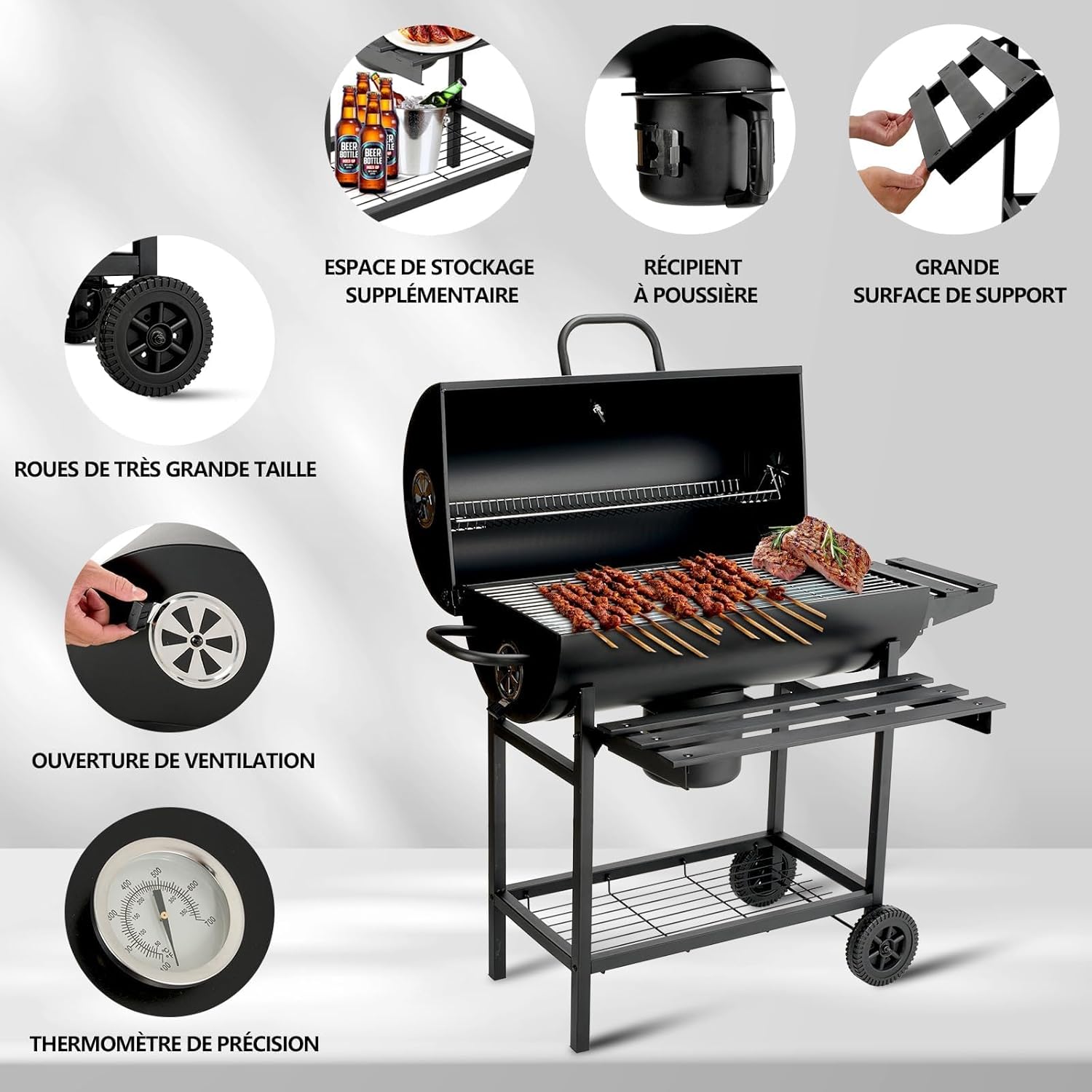 TEENO Barbecue Charbon de Bois,avec Grille de Cuisson XXL,Gants Anti-BrûLures, ThermomèTre,Tiroir à Cendres, éVent RéGlable,Grand Barbecue au Charbon de Bois (Basic) – Image 8