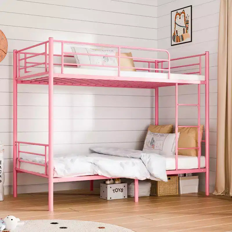 Karl Home Twin Over Twin Steel Bunk Bed Frame Ladder Bedroom Dorm Room for Kids Adult Children – Image 33
