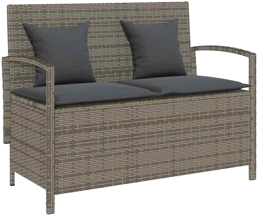 vidaXL Banc de Rangement de Jardin avec Coussin Gris résine tressée, Banc de Jardin, Banc de Jardin, Banc de Patio, Banc d'extérieur, Banc de Parc