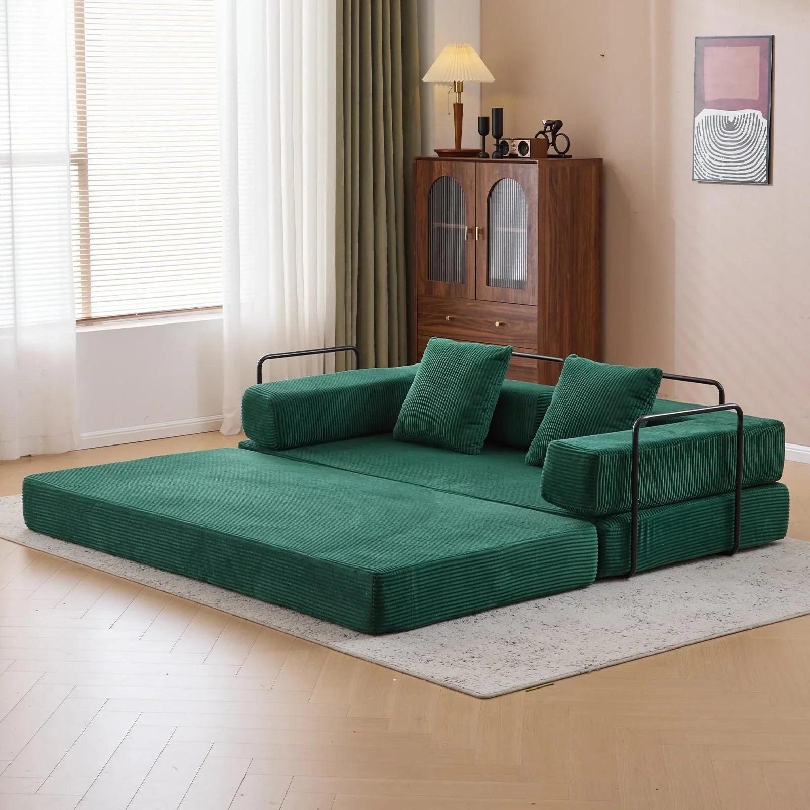 Convertible Floor Sofa Bed with Pillow Back Chenille Fabric for Living Room Bedroom – Image 6