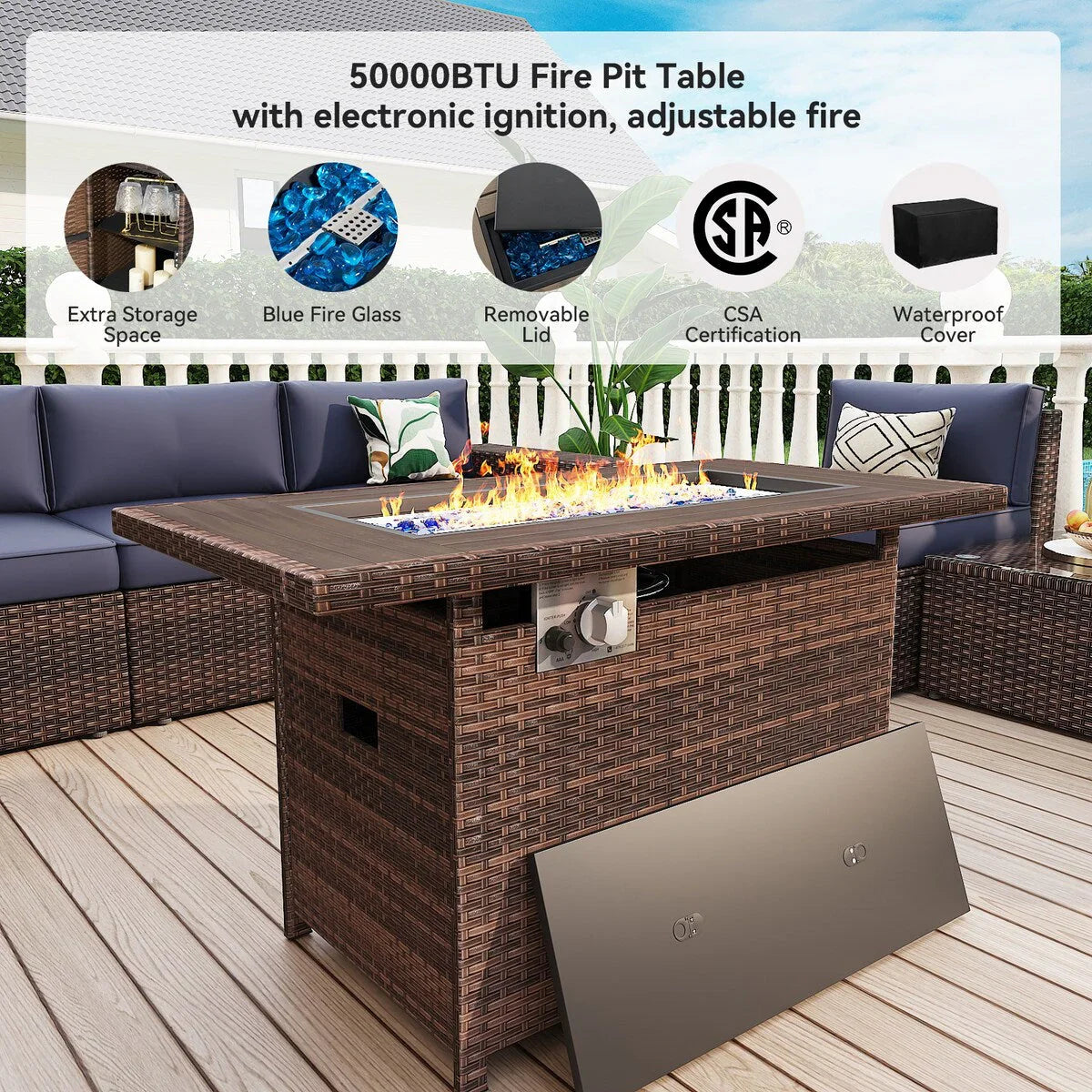13 Pieces Patio Furniture Set with 44Fire Pit Table – Image 14
