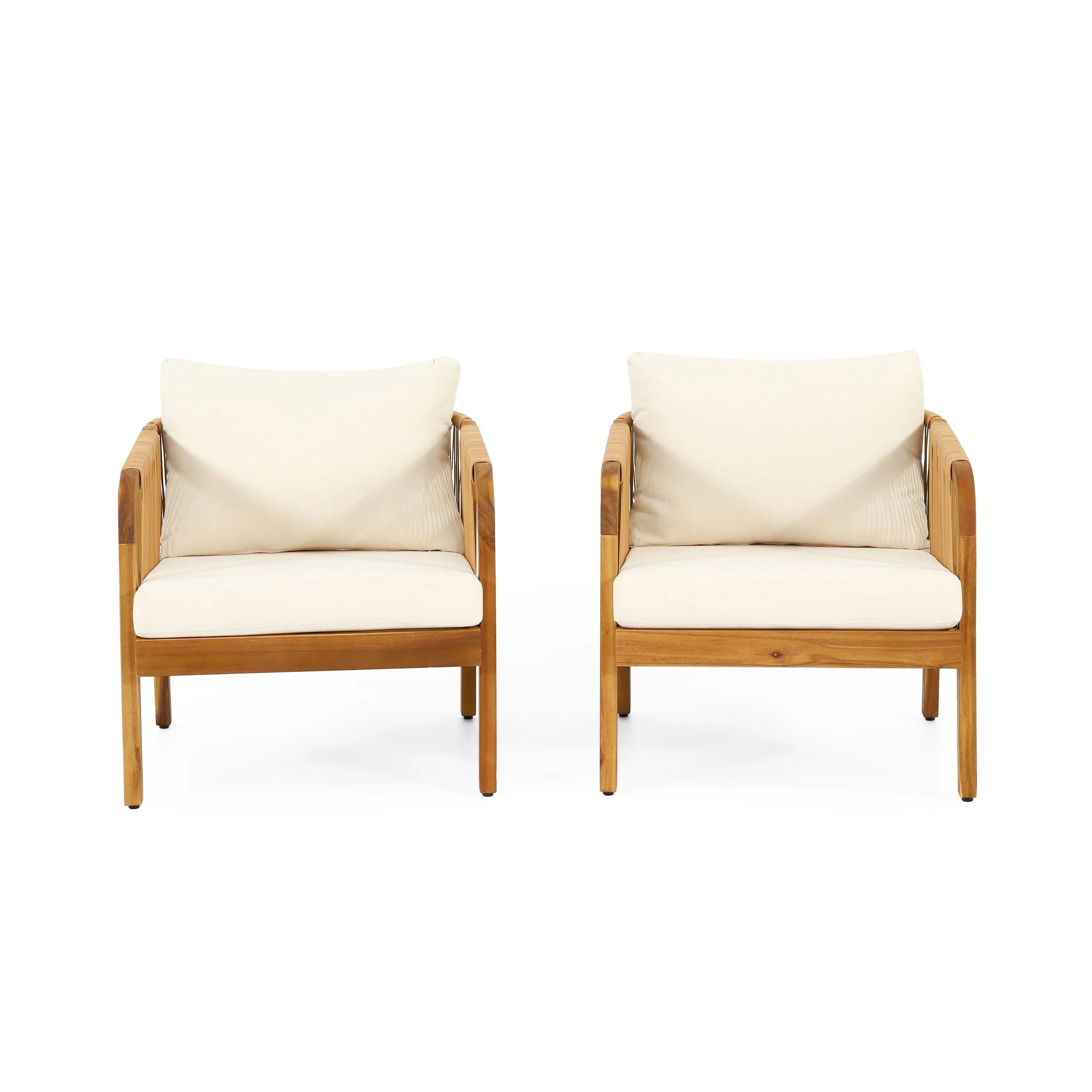 Jabe Outdoor Acacia Wood and Wicker Club Chair Set by Christopher Knight Home – Image 2