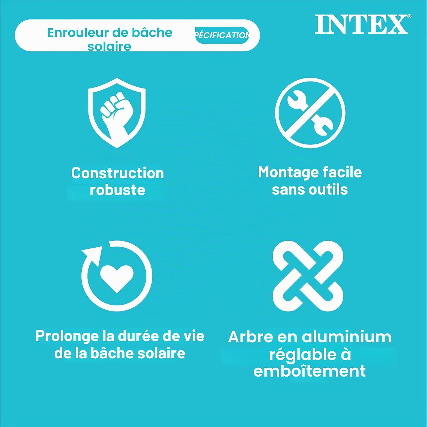 Intex Enrouleur bâche à Bulles pour Piscine rectangulaire de 2,74m à 4,88m – Image 6