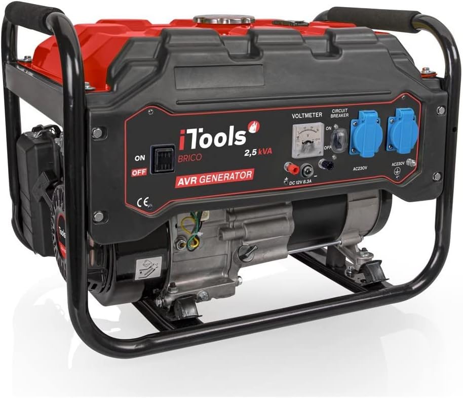 iTools Groupe électrogène 2.5KVA 2500W Max Moteur 4Temps Essence Autonomie 13h 6.5 CV 196 cm³ Protection AVR VITO