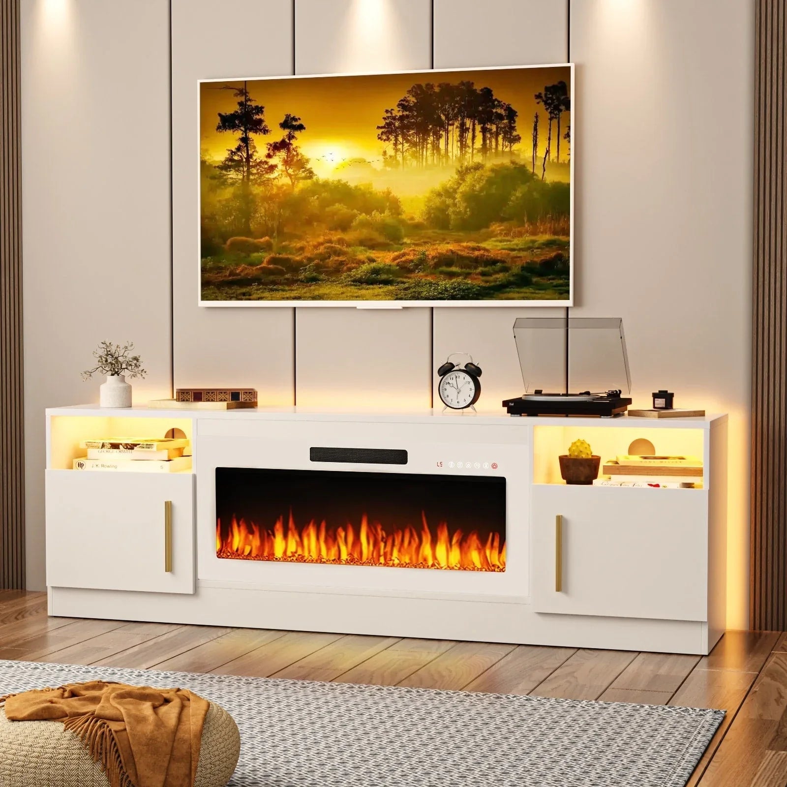 Bossin 70 Fireplace TV Stand with 36 Electric Fireplace, TV Stand for TVs Up to 80, 16 Colors LED Lights/Entertainment Center – Image 7