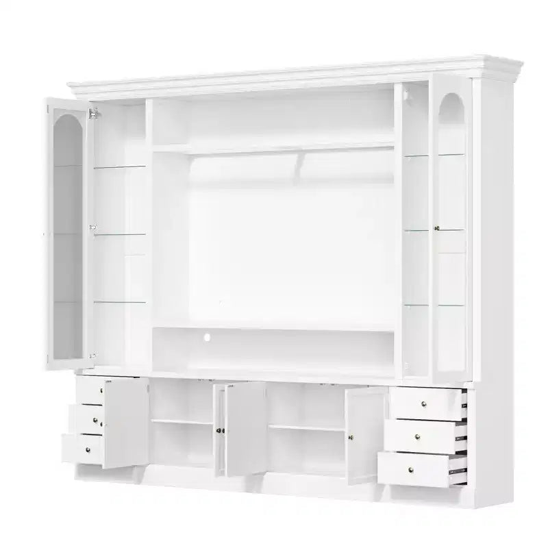 Famapy White Media Entertainment Center Large TV Stand with Storage Cabinets & LED Spotlights for Living Room – Image 4