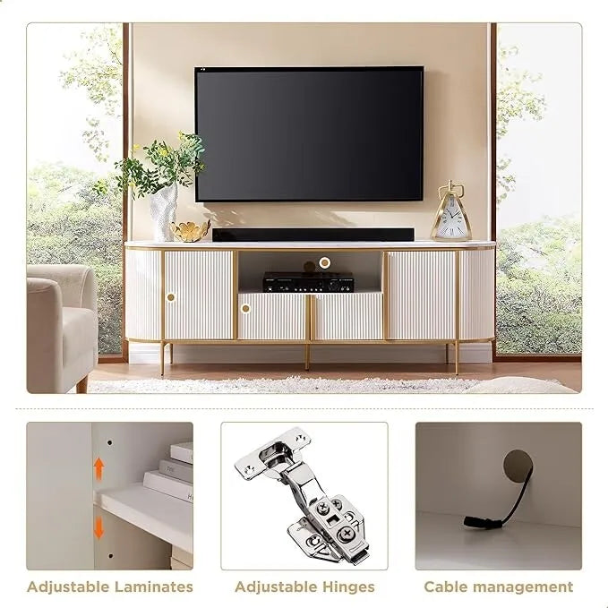Modern Luxury TV Stand, Entertainment Cente, with Faux Marble Top – Image 8