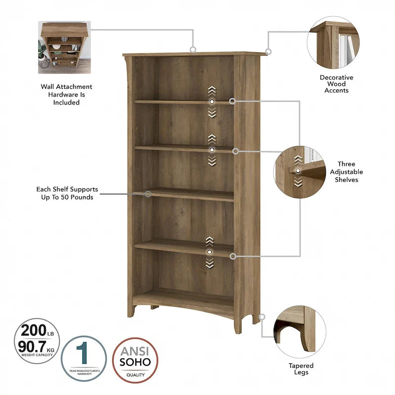 Salinas Tall 5-shelf Bookcase (Set of 2) by Bush Furniture – Image 16