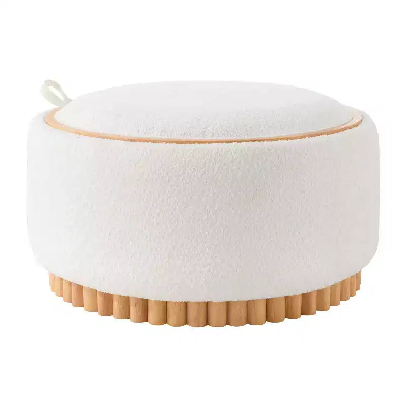 Polibi Round Storage Ottoman with Solid Wood Cylinder Base & Reversible Lid – Image 4