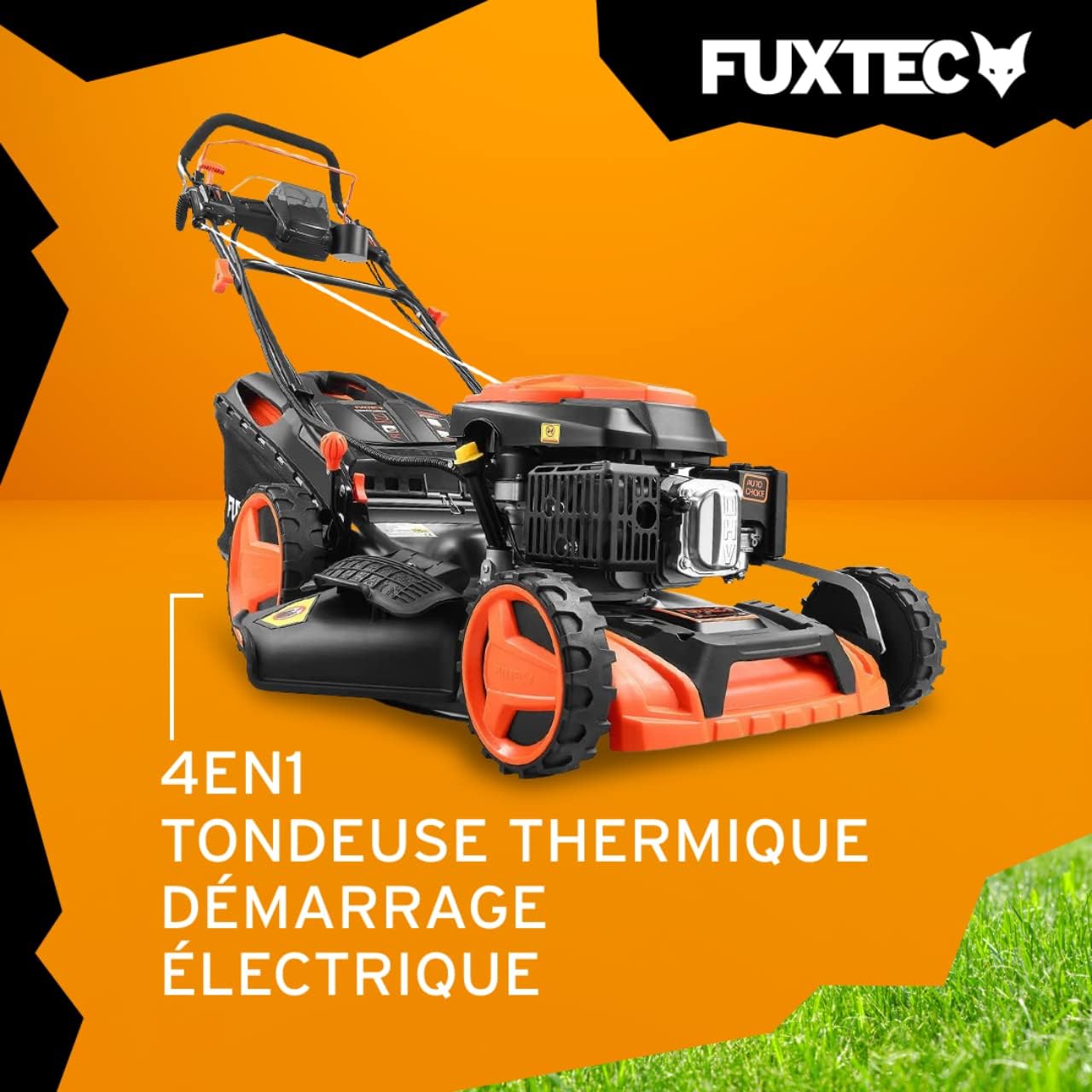 FUXTEC 4en1 Tondeuse Thermique Démarrage Électrique FX-RM5196eS - Largeur de Coupe 51cm, Système autotracté, Fonction Mulching, Réglage Central de la Hauteur de Coupe, 60L Bac de ramassage – Image 2