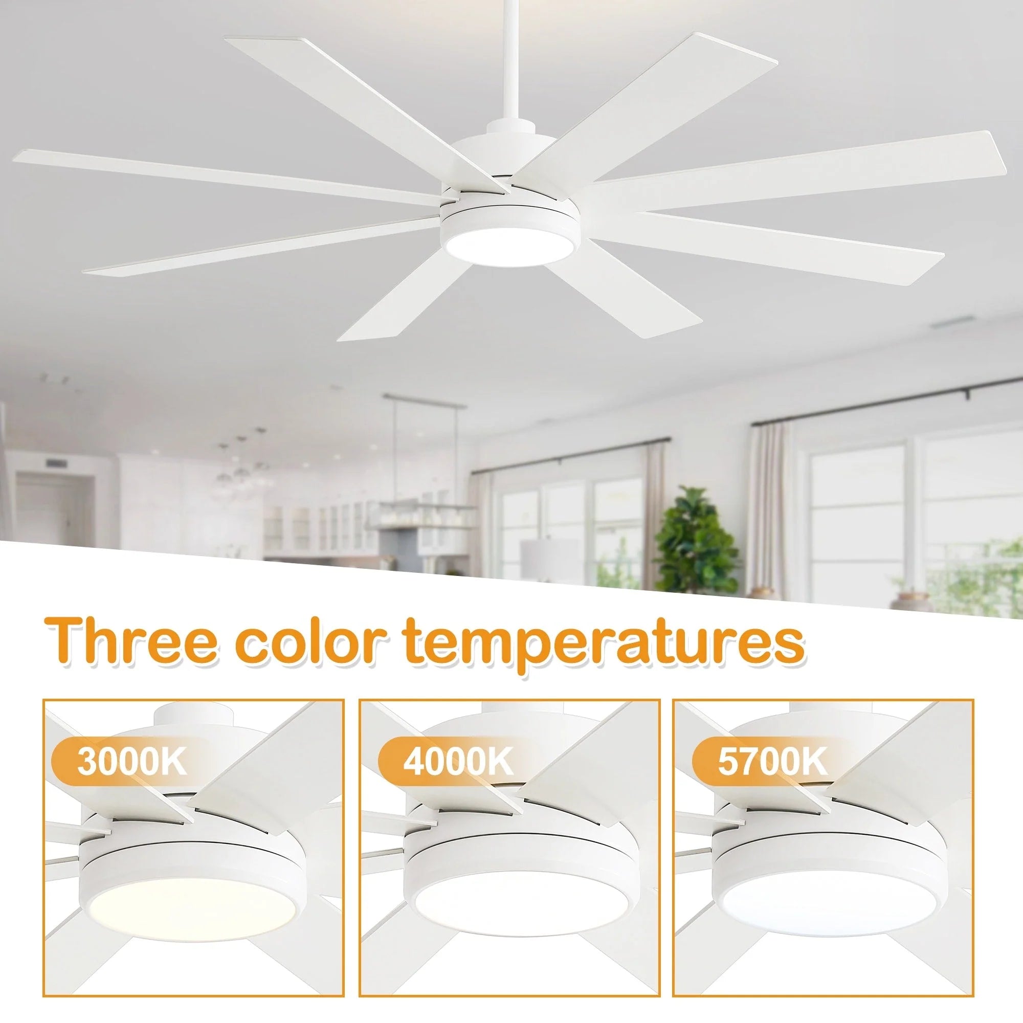 65 Inch 8-Blade Black LED Ceiling Fan with Light and Remote – Image 43