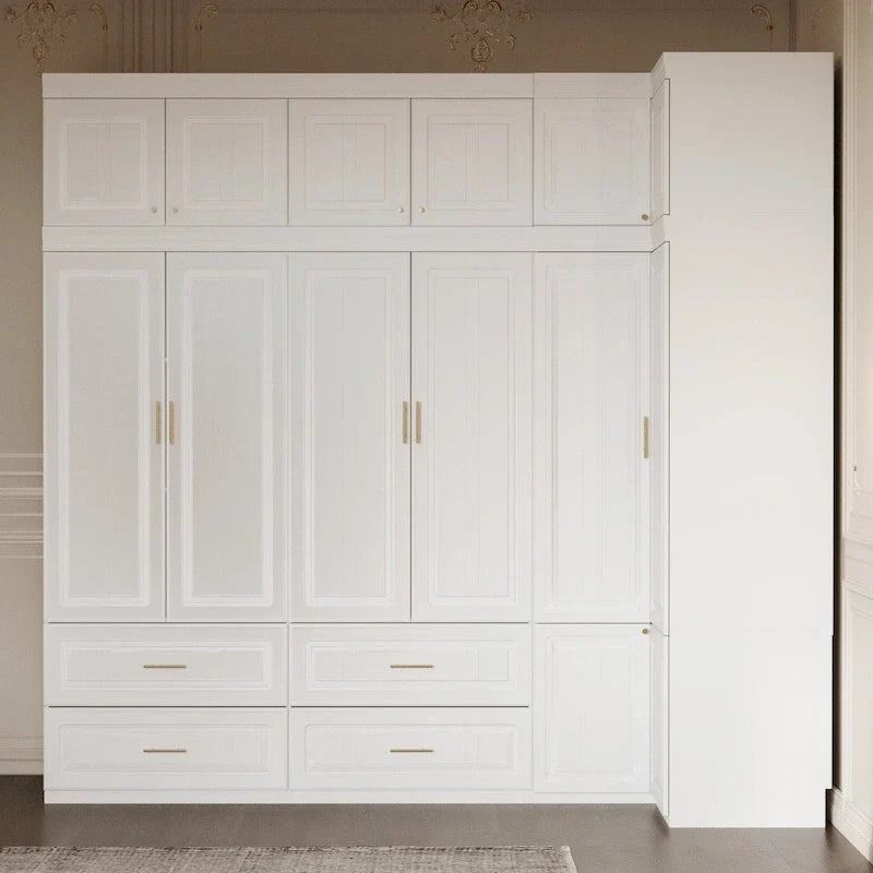 93.9H/74.2H Armoires Wardrobe Closet Cabinet Hanging Drawers Storage – Image 23